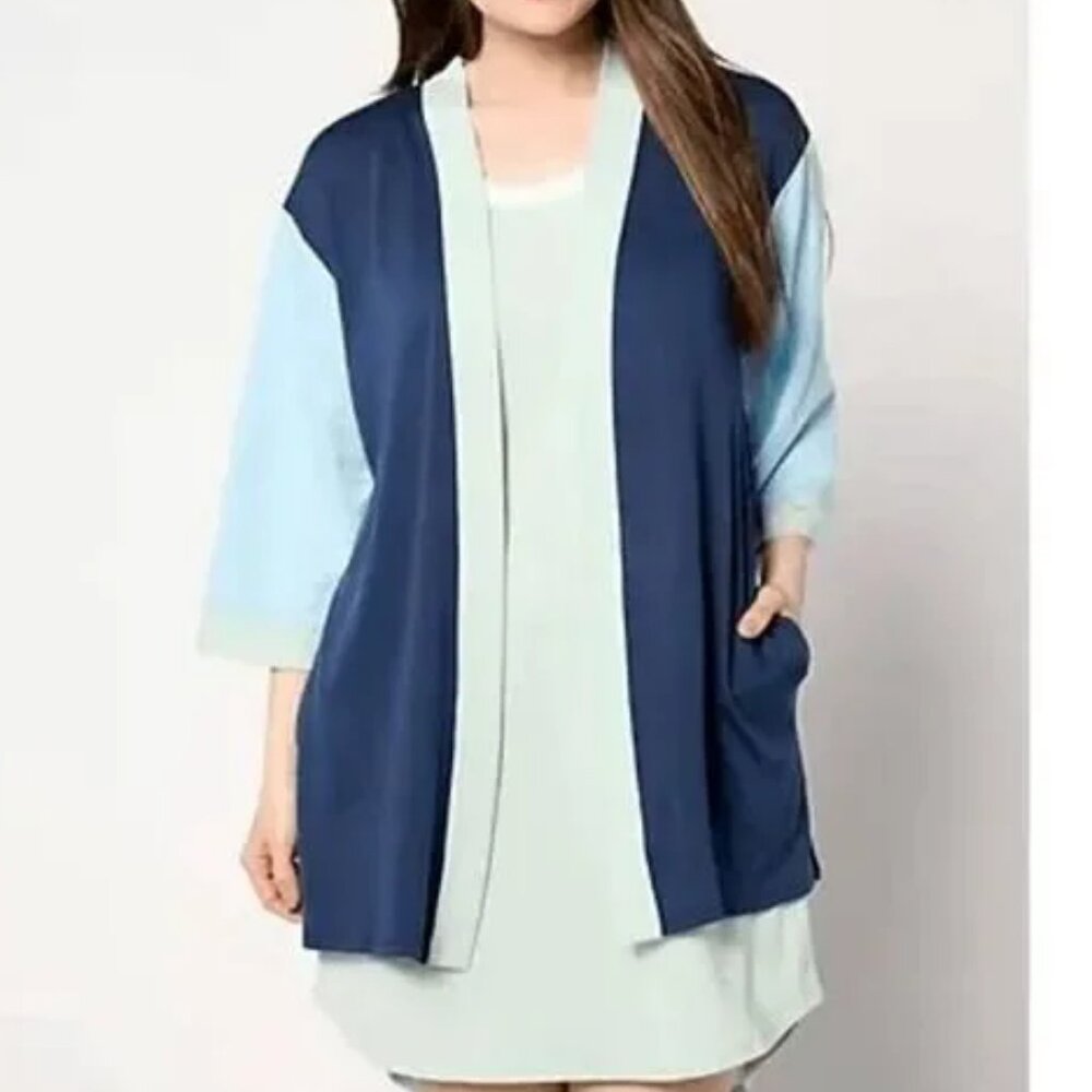 Cuddl Duds Cardigan Sz M Airy Terry 3/4 Sleeve Blue